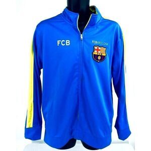 FC Barcelona Mens Track Jacket Blue Yellow Zip Mock Neck Long Sleeves Vintage L